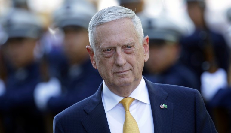 U.S. Secretary of Defense Jim Mattis heads to a meeting with government officials in Brazil.