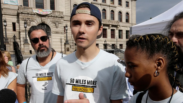 David Hogg, center, a survivor of the school shooting at Marjory Stoneman Douglas High School.