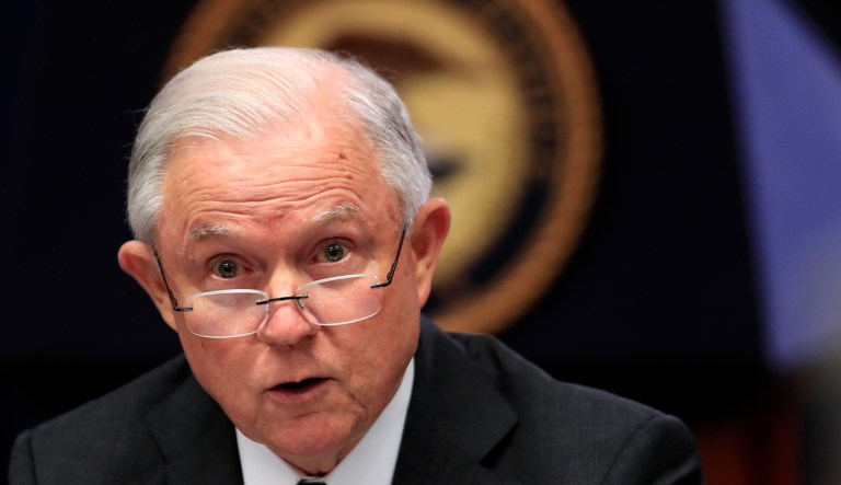 Attorney General Jeff Sessions speaks during an event.