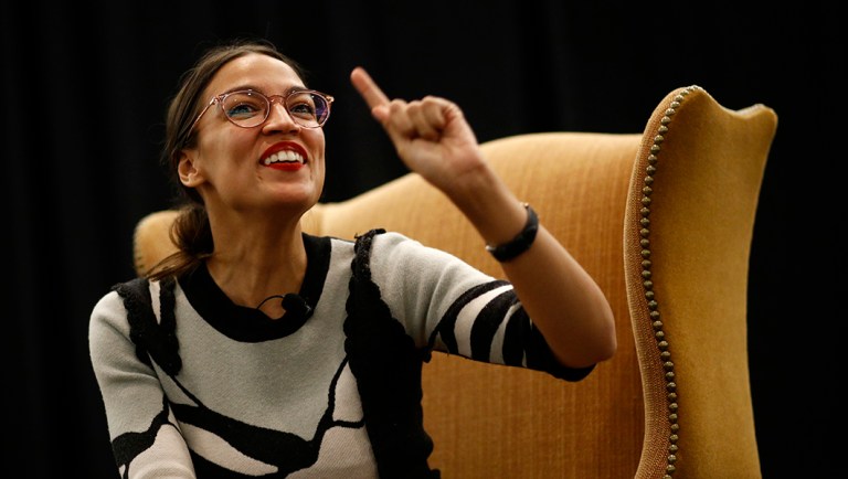 New York congressional candidate Alexandria Ocasio-Cortez participates in a a town hall