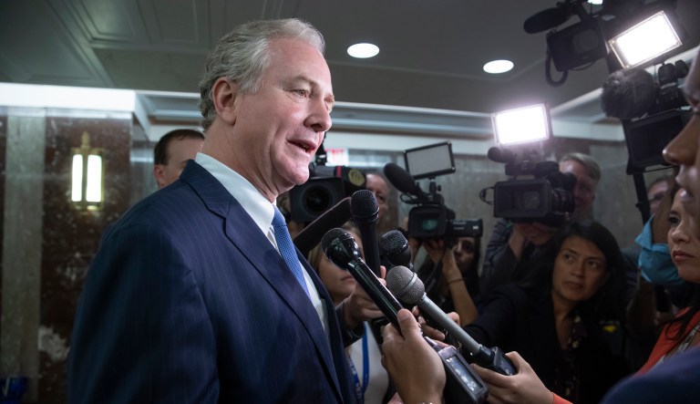 Sen. Chris Van Hollen, D-Md., comments on Supreme Court nominee Brett Kavanaugh amid scrutiny of a woman's claim he sexually assaulted her at a party when they were in high school, on Capitol Hill in Washington, Tuesday, Sept. 18, 2018.