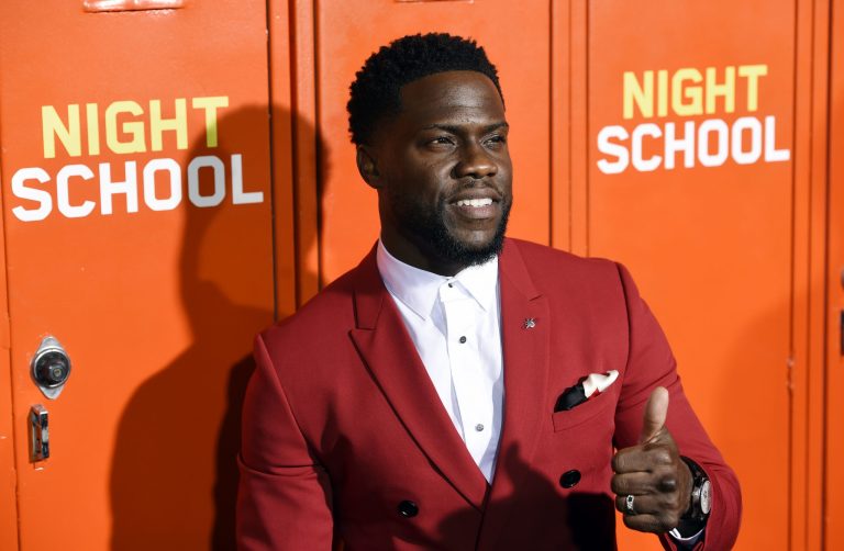 Kevin Hart, a cast member, producer and co-writer of "Night School," poses at the premiere of the film, Monday, Sept. 24, 2018, in Los Angeles.
