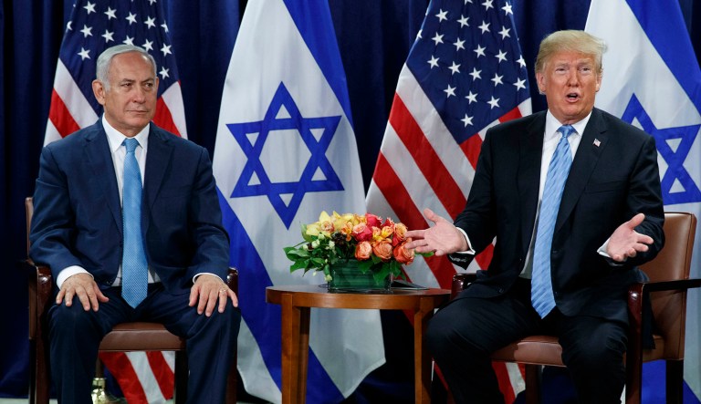 President Trump speaks during a meeting with Israeli Prime Minister Benjamin Netanyahu.