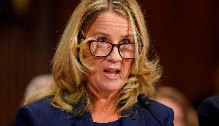Christine Blasey Ford testifies before the Senate Judiciary Committee on Capitol Hill in Washington, Thursday, Sept. 27, 2018.