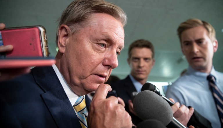 Sen. Lindsey Graham, R-S.C., speaks to reporters on Capitol Hill in Washington, Friday, Sept. 28, 2018.