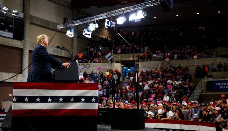 President Trump speaks during a campaign rally in Rochester, Minn.
