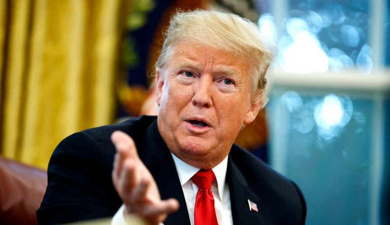 President Trump speaks in the Oval Office of the White House in D.C.