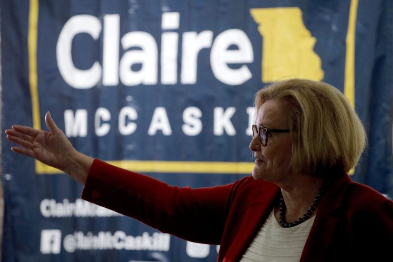 Sen. Claire McCaskill, D-Mo. makes a campaign stop Monday, Oct. 15, 2018, in Kansas City, Mo.