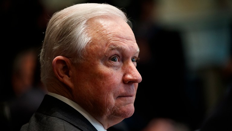 Attorney General Jeff Sessions listens during a cabinet meeting.