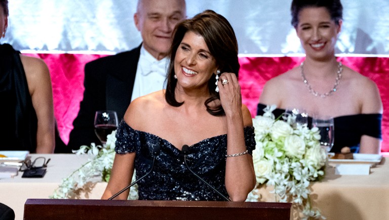 Keynote speaker Ambassador to the United Nations Nikki Haley addresses the 73rd Annual Alfred E. Smith Memorial Foundation Dinner.