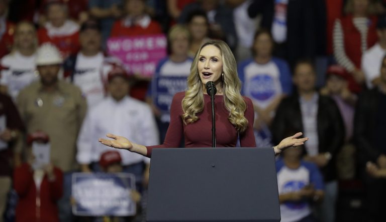 Lara Trump, during a campaign rally for his father-in-law, President Donald Trump, Monday, Oct. 22, 2018, in Houston. 