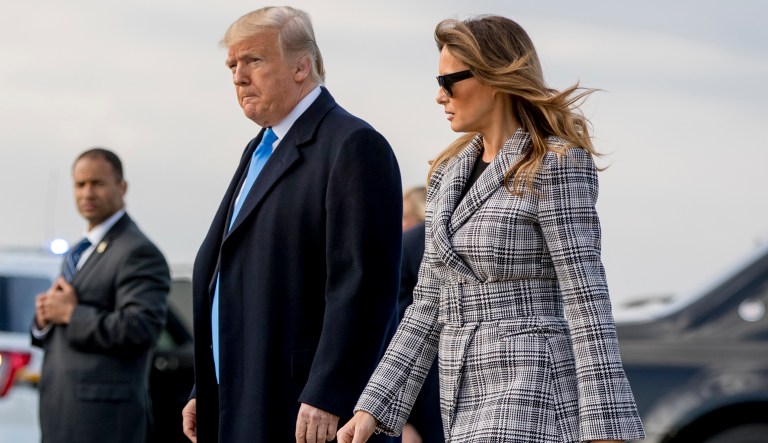 President Donald Trump and first lady Melania Trump arrive at Pittsburgh International Airport in Coraopolis, Pa., Tuesday, Oct. 30, 2018, following last weekends shooting at Tree of Life Synagogue in Pittsburgh.