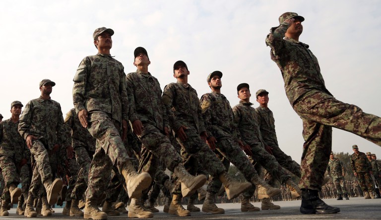Afghan National Army soldiers march during their graduation ceremony from a three-month training program at the Afghan Military Academy in Kabul, Wednesday, Oct. 31, 2018.