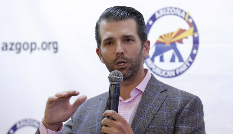 Donald Trump Jr. speaks at a campaign rally for U.S. Senate candidate Martha McSally, Thursday, Nov. 1, 2018, in Sun City, Ariz. 