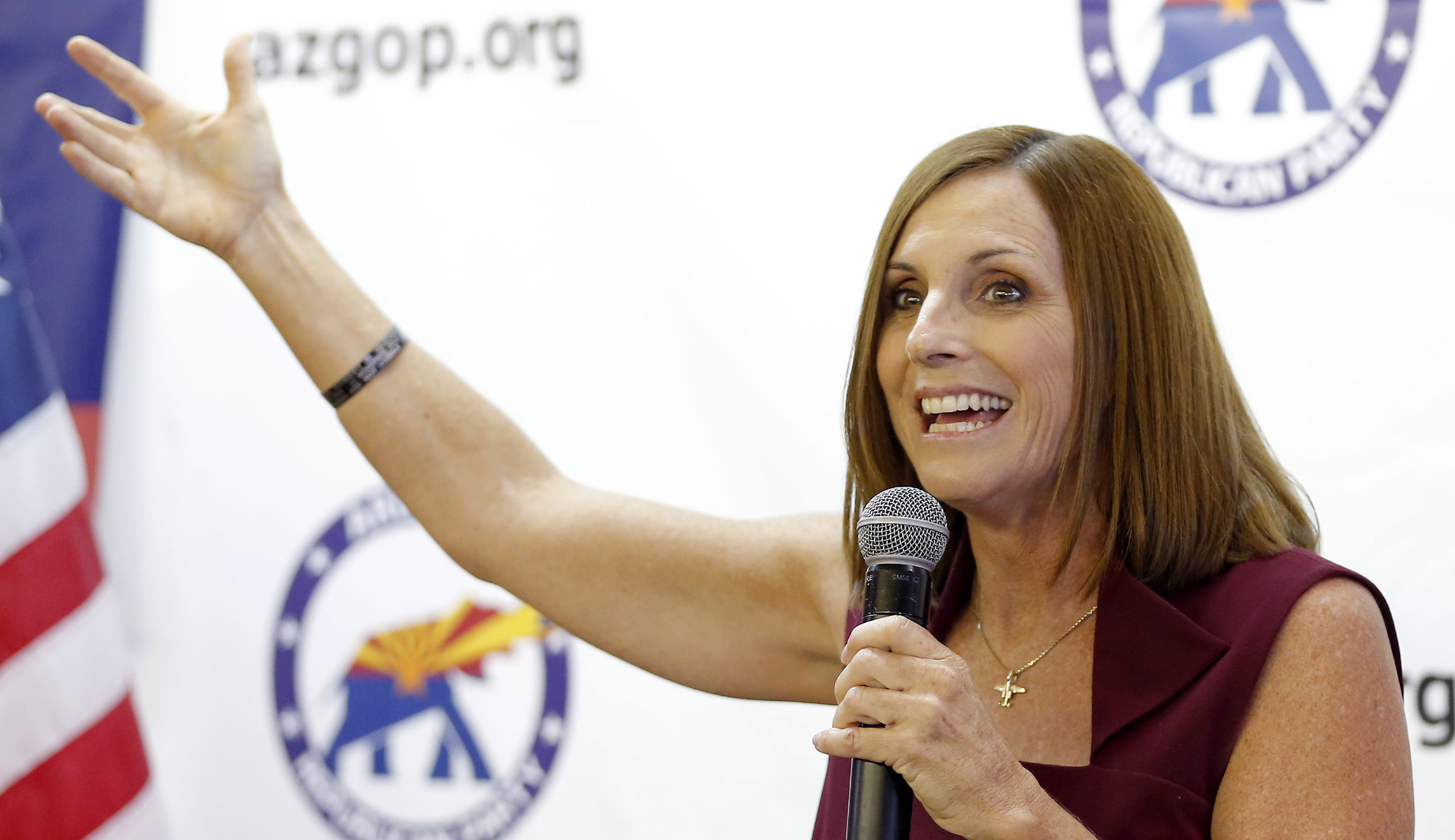 Rep. Martha McSally, R-Ariz., speaks at a campaign rally in Sun City, Ariz.