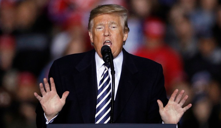 President Trump addresses the crowd during a campaign rally Thursday in Columbia, Mo. 