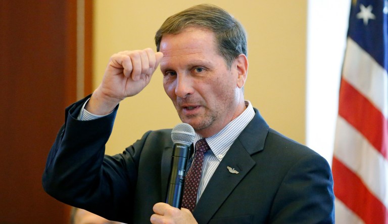 In this Jan. 23, 2018, file photo, Utah Republican Rep. Chris Stewart speaks before the House Republican Caucus at the Utah State Capitol, in Salt Lake City.