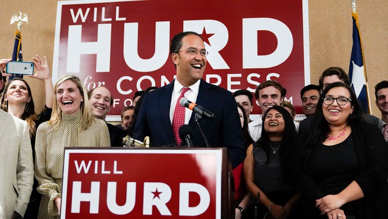 Incumbent Rep. Will Hurd, R-Texas, speaks during his election night victory party.