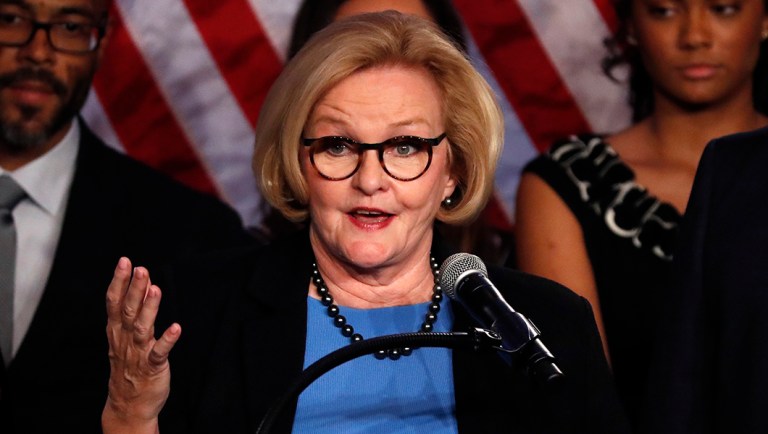 Sen. Claire McCaskill, D-Mo., delivers a concession speech Tuesday, Nov. 6, 2018, in St. Louis. 