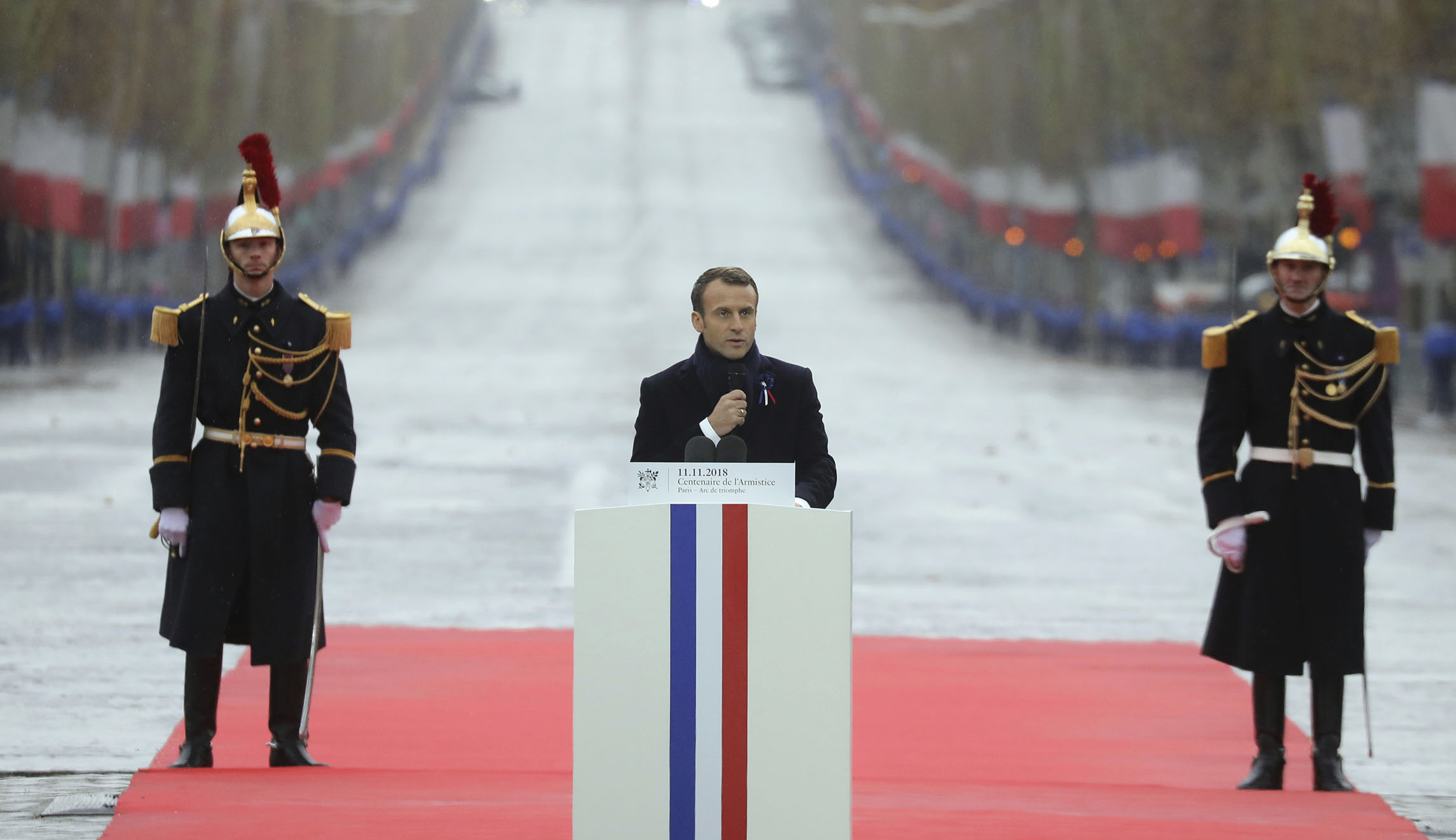 French President Emmanuel Macron condemns ‘nationalism’ with Trump present