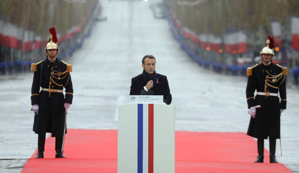 French President Emmanuel Macron condemns ‘nationalism’ with Trump present