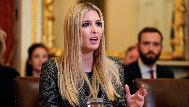 Ivanka Trump gestures while speaking during a news conference.