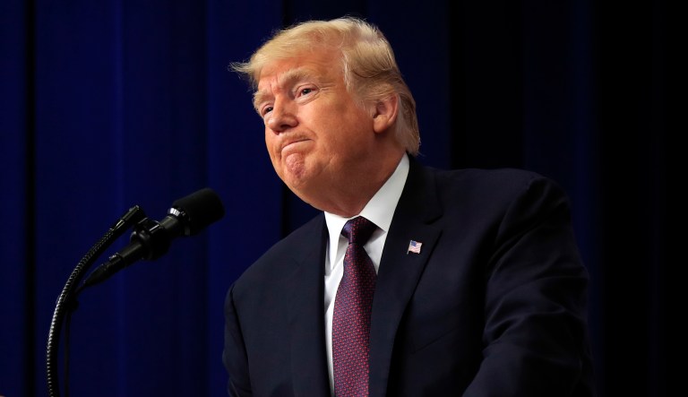 President Trump speaks during a conference supporting veterans and military families through partnership at the Eisenhower Executive Office Building on the White House complex in Washington, Thursday, Nov. 15, 2018.