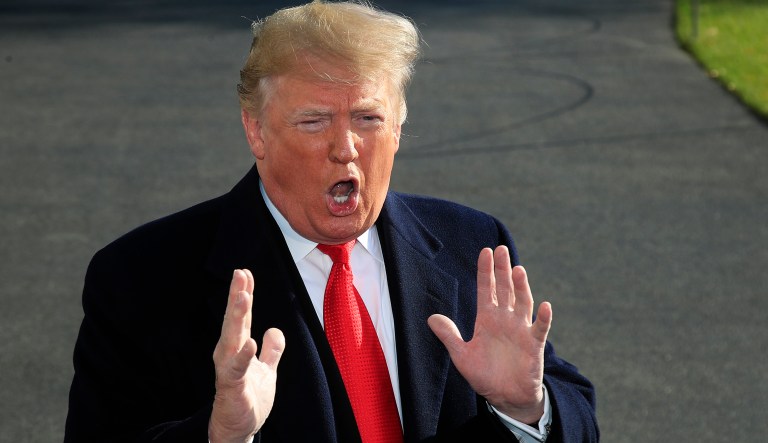 President Donald Trump speaks to reporters on the South Lawn before leaving the White House in Washington, Thursday, Nov. 29, 2018 to attend the G20 Summit in Buenos Aires, Argentina.