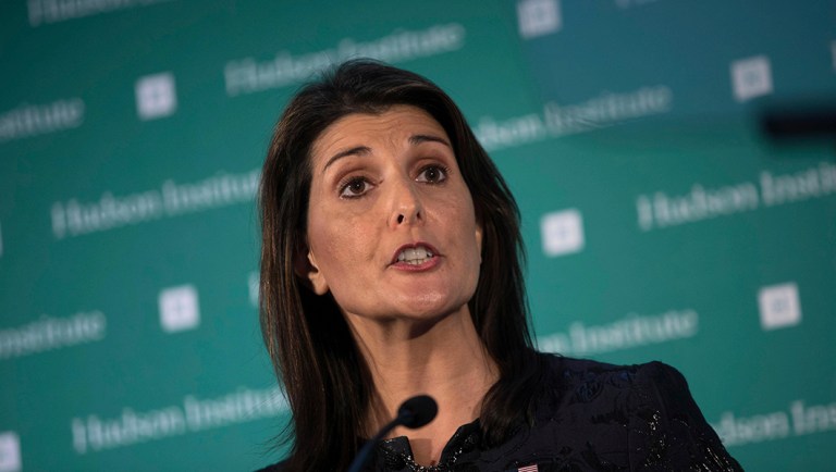 U.S. Ambassador Nikki Haley speaks during the Hudson Institute's 2018 Award Gala.