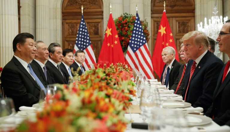 President Donald Trump, right, with China's President Xi Jinping, left, during their bilateral meeting at the G20 Summit, Saturday, Dec. 1, 2018 in Buenos Aires, Argentina.