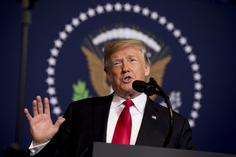 President Donald Trump speaks the 2018 Project Safe Neighborhoods National Conference at the Westin Kansas City at Crown Center in Kansas City, Mo., Friday, Dec. 7, 2018.