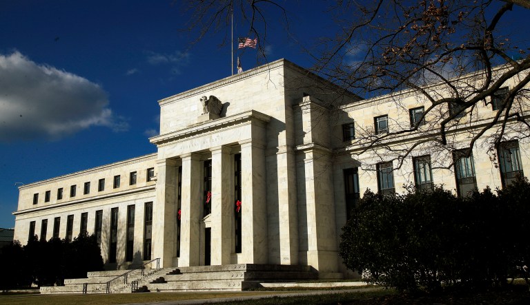 The Federal Reserve building is seen during a partial government shutdown in Washington, Monday, Dec. 24, 2018. 