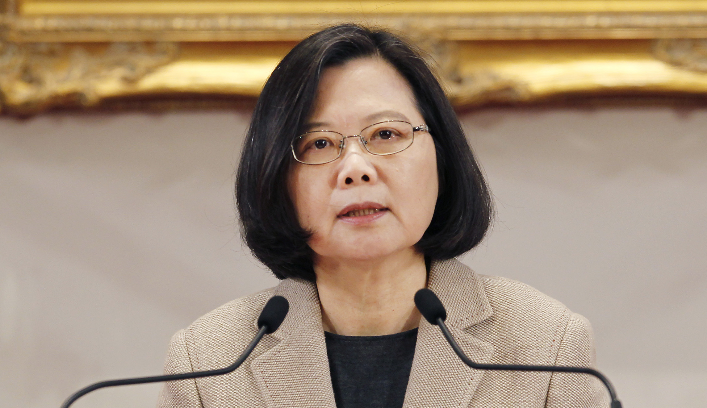 Taiwanese President Tsai Ing-wen delivers a speech.