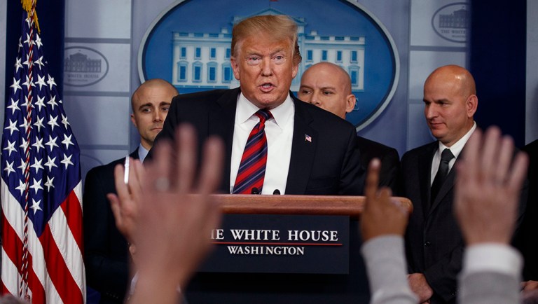 President Trump speaks to reporters about border security in the briefing room of the White House, Thursday, Jan. 3, 2019. 