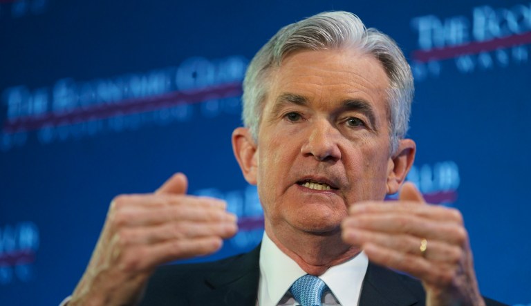 Federal Reserve Board Chair Jerome Powell speaks during the Economic Club of Washington luncheon in D.C.