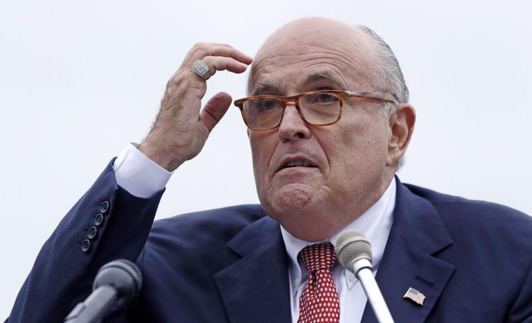 In this Aug. 1, 2018 photo, Rudy Giuliani, an attorney for President Donald Trump, speaks in Portsmouth, N.H. 