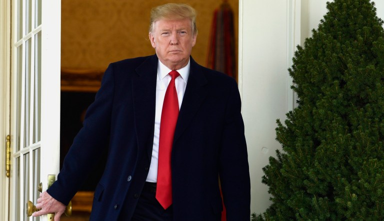 President Trump walks out of the Oval Office to speak in the Rose Garden of the White House in Washington, D.C.