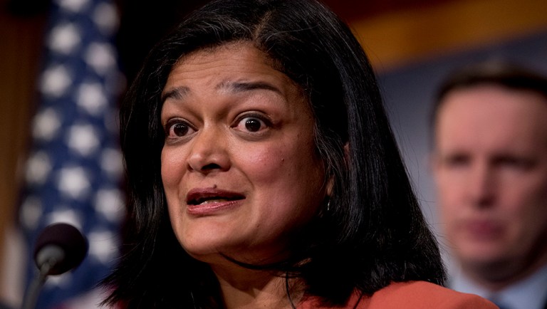 Rep. Pramila Jayapal, D-Wash, speaks at a news conference.