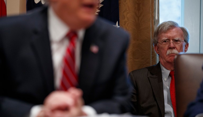 National security adviser John Bolton listens as President Trump speaks during a Cabinet meeting at the White House, Tuesday, Feb. 12, 2019, in Washington.