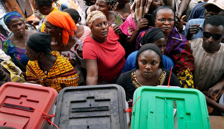 Nigerians line up to vote in Kaduna, Nigeria.