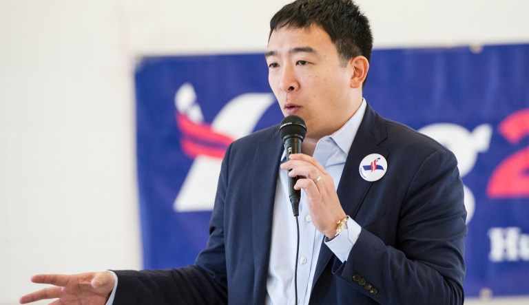 Andrew Yang, a candidate in the Democratic primaries for president, speaks at a town hall meeting sponsored by the Euclid chapter of the NAACP at Christ Lutheran Church in Cleveland, Sunday, Feb. 24, 2019.