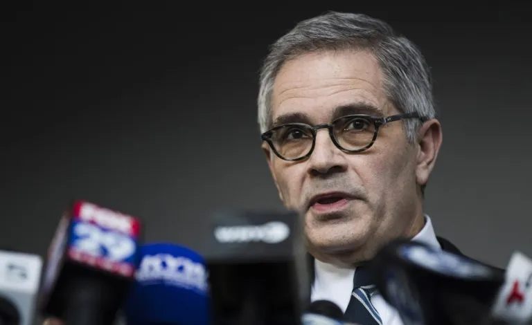 Philadelphia District Attorney Larry Krasner speaks during a news conference in Philadelphia.