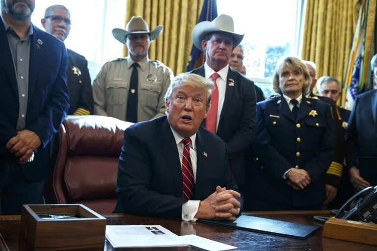 President Trump speaks about border security in the Oval Office of the White House.