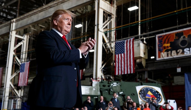 President Trump appears at an event in Ohio.