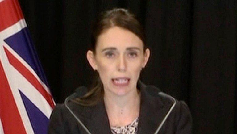 In this image made from video, New Zealand's Prime Minister Jacinda Ardern, right, speaks during a press conference.