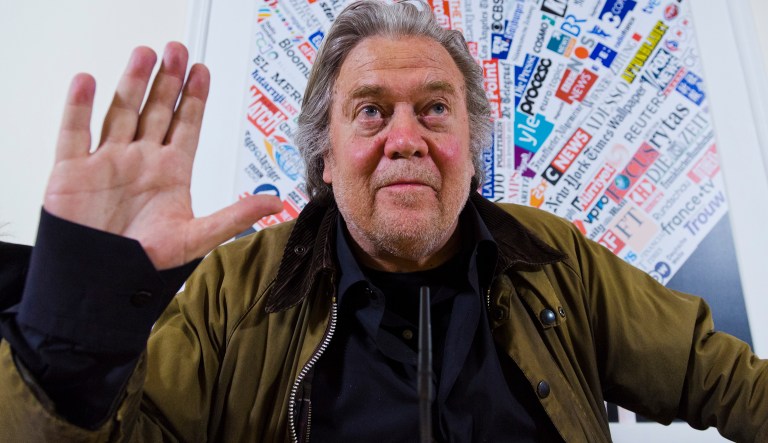 Former White House strategist Steve Bannon speaks during a press conference at the Foreign Press Club in Rome, Tuesday, March 26, 2019.