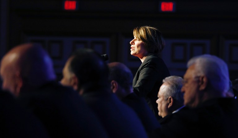 Democratic presidential candidate Sen. Amy Klobuchar, D-Minn., speaks at a convention of the International Association of Machinists and Aerospace Workers, Monday, April 8, 2019, in Las Vegas.