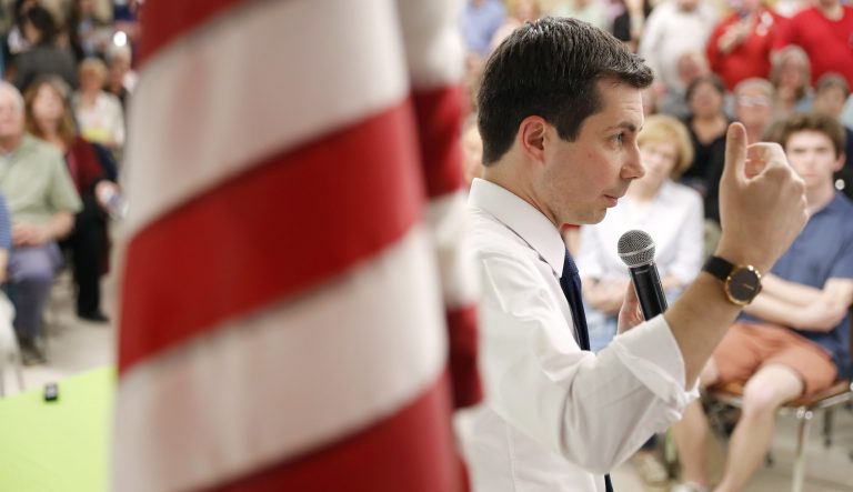 2020 Democratic presidential candidate South Bend Mayor Pete Buttigieg speaks during a town hall meeting in Fort Dodge, Iowa.