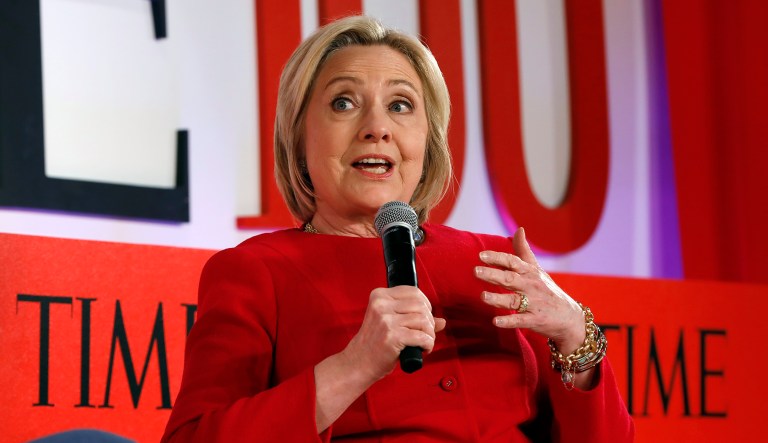 Hillary Clinton speaks during the TIME 100 Summit in New York.