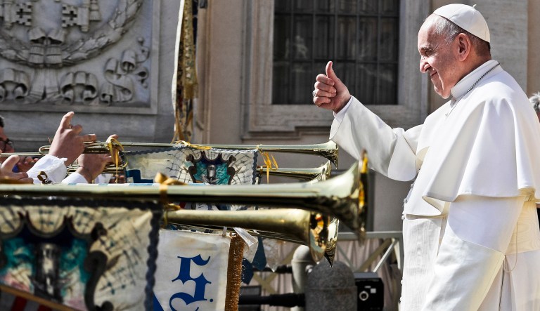 Pope Francis arrives for his weekly general audience in St. Peter's square at the Vatican, Wednesday, April 24, 2019.
